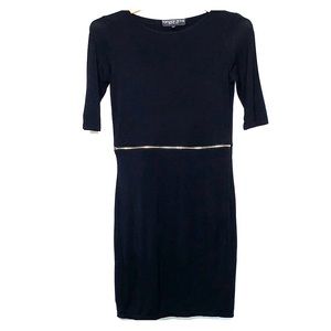 TOPSHOP • Zipper Fitted Jersey LBD Black Dress